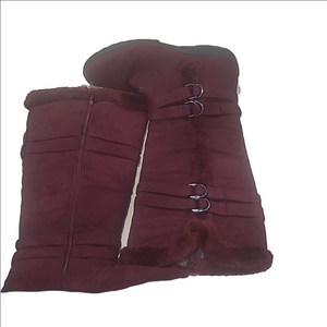 Vintage Y2k Burgundy Fur Lined Boots s11 Womens Bohemian Cabincore Cozy Comfy